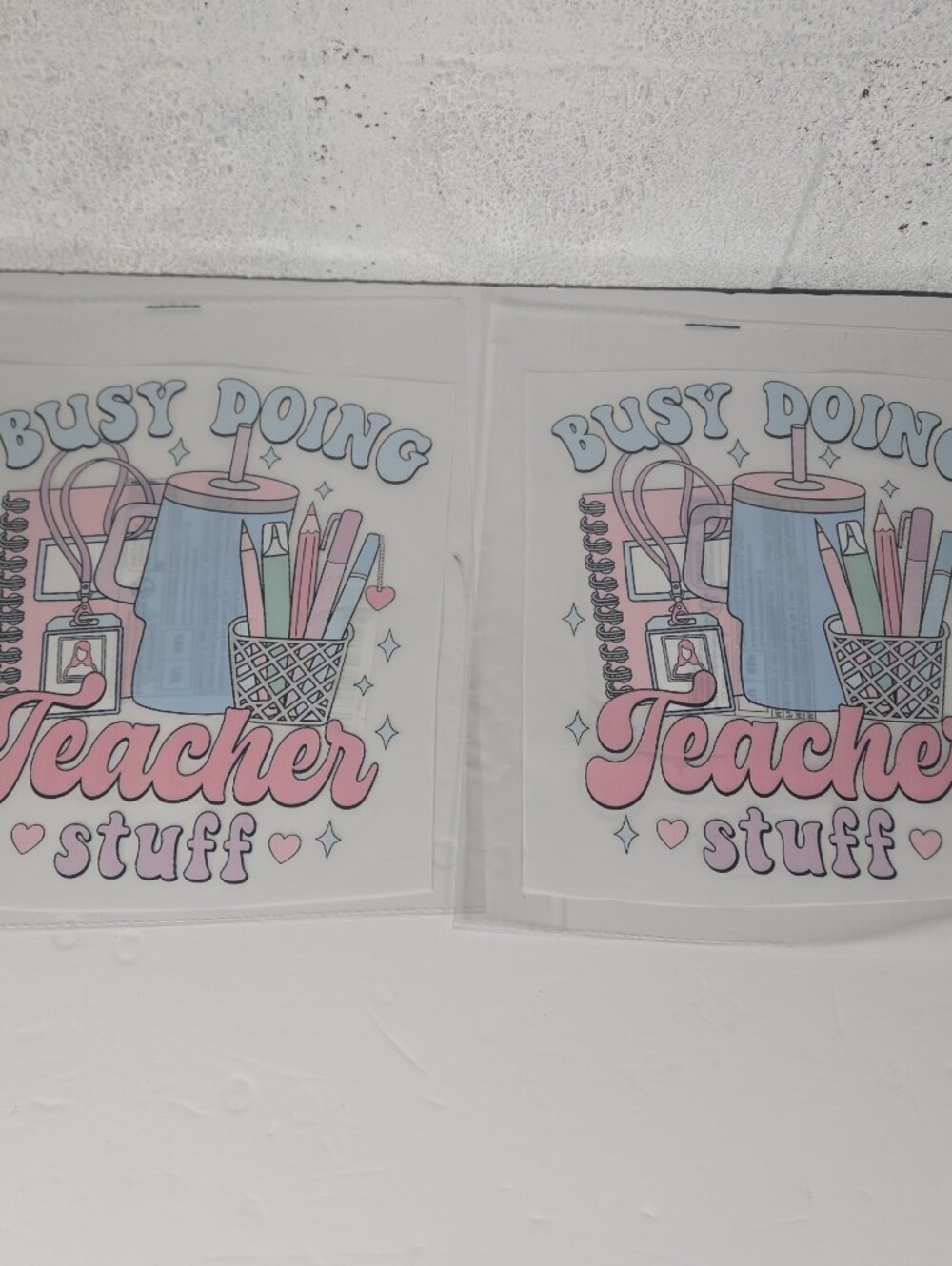 Busy Doing Teacher Stuff Heat Transfer Sheets Lot of 2 DIY Decals for Apperal